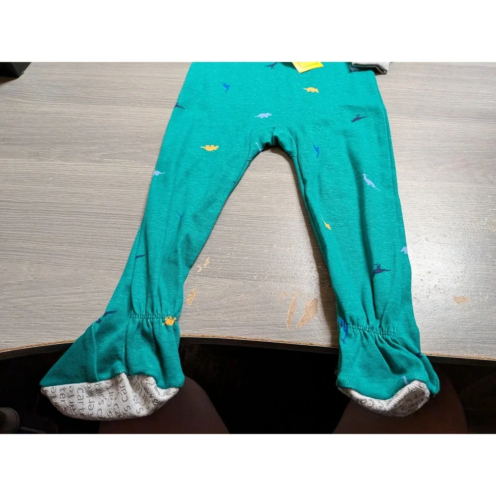 Carters Kids 18M Teal‎ Green Dinosaur T-Rex Snug Fit Cotton Footed Pajamas NWT